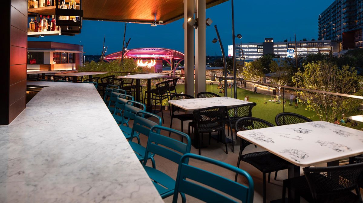 rooftop bar overlooking Grandscape shopping area