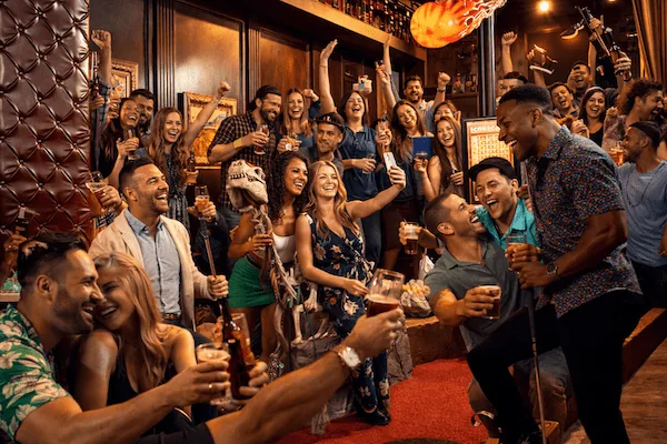 Group having a big lively party at Puttery