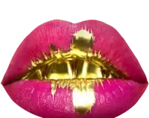 Gold lips art installation